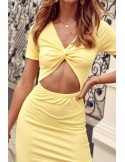 Fitted dress with a cutout at the front, yellow FG601 - Online store - Boutique